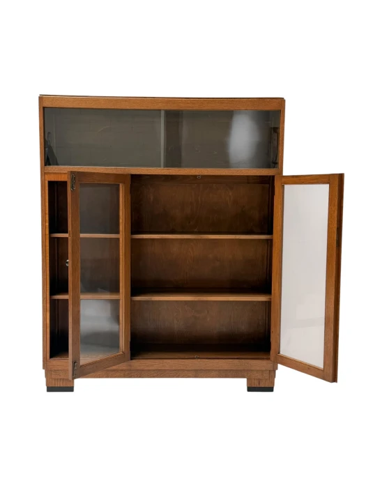 1930s Art Deco Modernist Bookcase, Solid Oak with Glass Doors